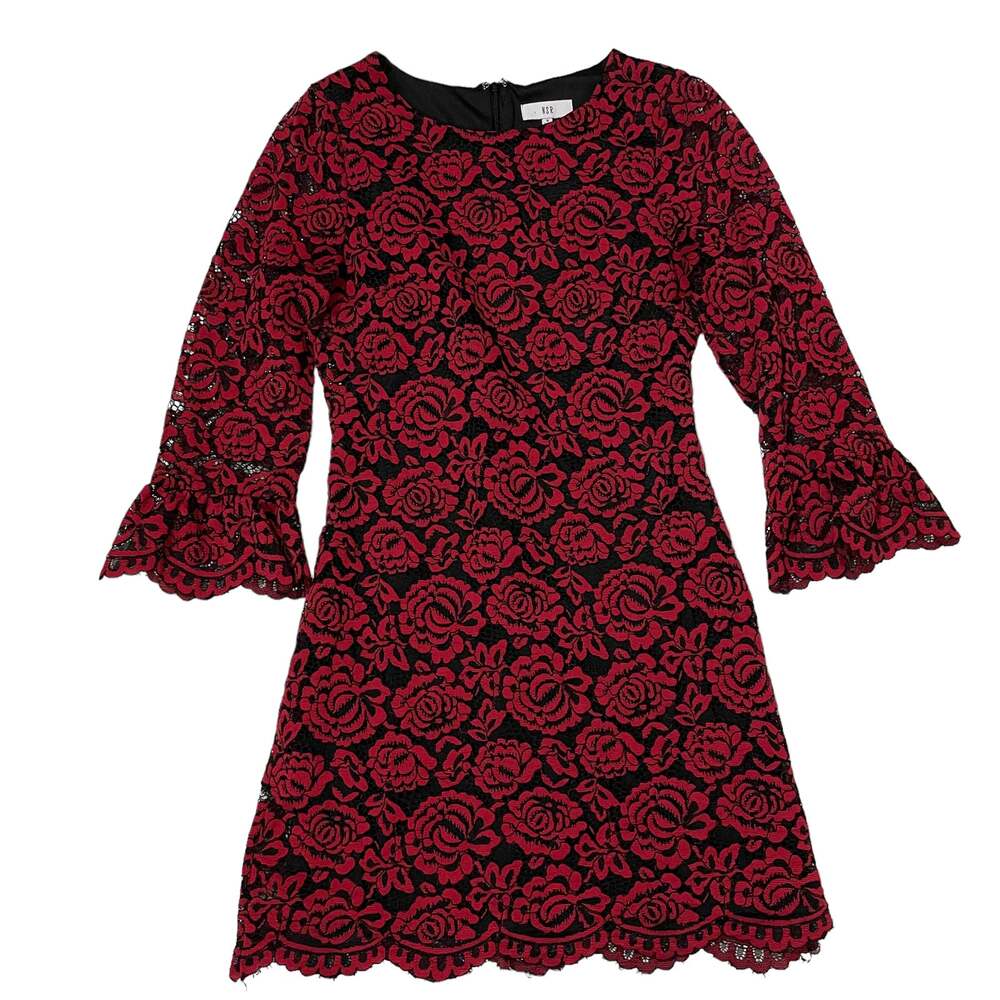 NSR Floral Lace Overlay Dress - Red/Black - Small